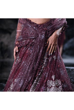 Load image into Gallery viewer, Crystal sheeted choli paired with Embroidered and cutwork edge shimmer tulle dupatta
