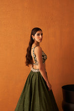 Load image into Gallery viewer, Forest Green Raw Silk Lehenga Set