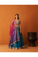 Load image into Gallery viewer, Peacock Blue Raw Silk Lehenga Set