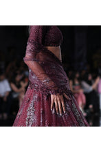 Load image into Gallery viewer, Crystal sheeted choli paired with Embroidered and cutwork edge shimmer tulle dupatta