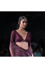 Load image into Gallery viewer, Crystal sheeted choli paired with Embroidered and cutwork edge shimmer tulle dupatta