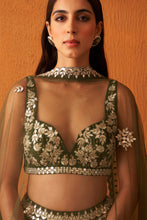 Load image into Gallery viewer, Forest Green Raw Silk Lehenga Set
