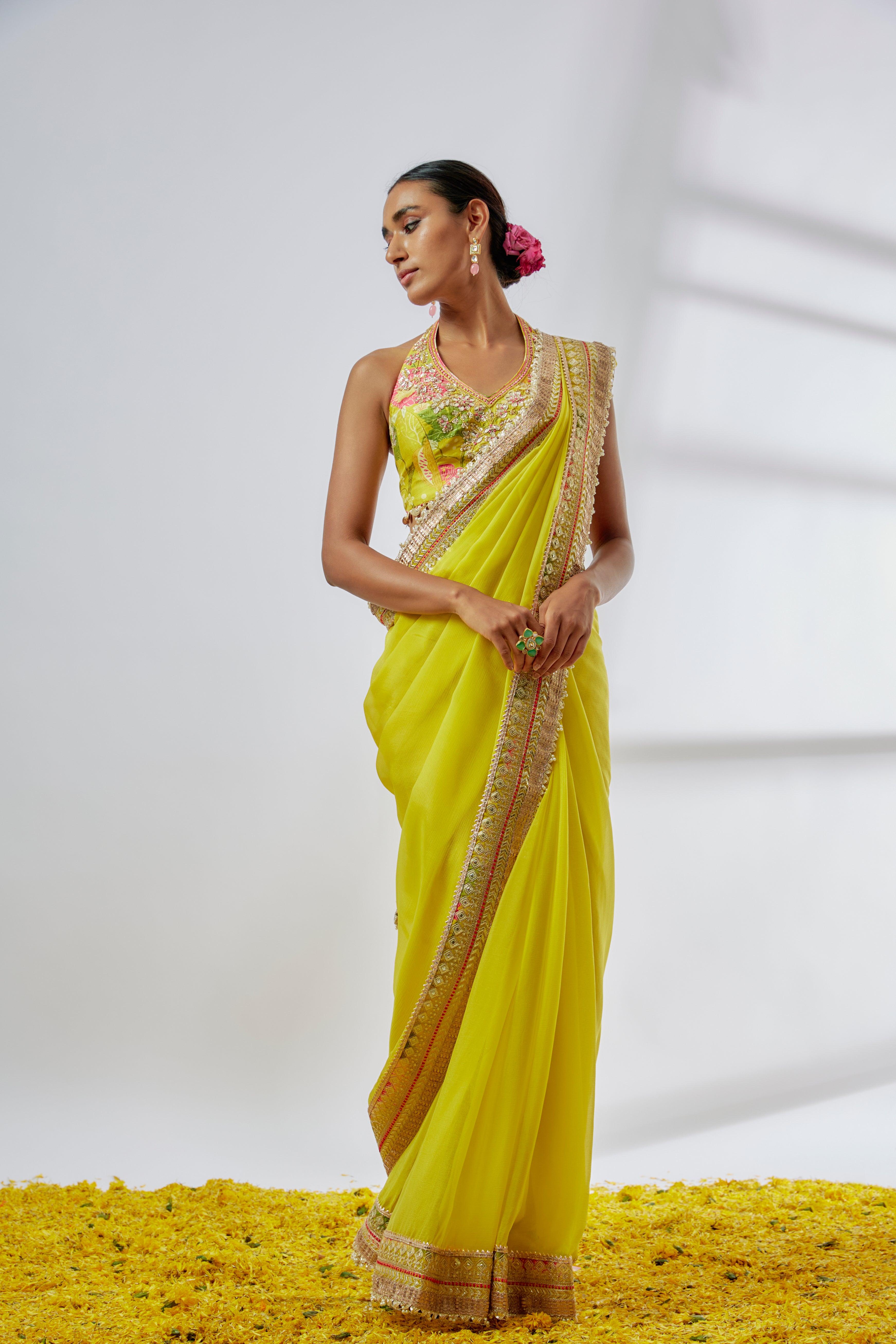 Yellow Drape Saree