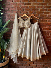 Load image into Gallery viewer, Grey raw silk lehenga Set