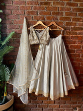 Load image into Gallery viewer, Grey raw silk lehenga Set