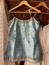 Load image into Gallery viewer, Powder Blue and Ivory Mirror work sharara set