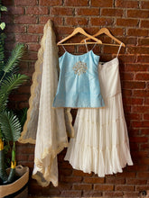 Load image into Gallery viewer, Powder Blue and Ivory Mirror work sharara set