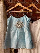 Load image into Gallery viewer, Powder Blue and Ivory Mirror work sharara set