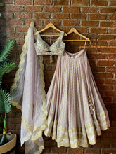 Load image into Gallery viewer, Mauve Brocade georgette lehenga with mirror work blouse