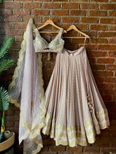 Load image into Gallery viewer, Mauve Brocade georgette lehenga with mirror work blouse