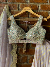 Load image into Gallery viewer, Mauve Brocade georgette lehenga with mirror work blouse