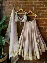 Load image into Gallery viewer, Mauve Brocade georgette lehenga with mirror work blouse