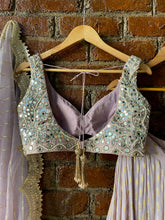 Load image into Gallery viewer, Mauve Brocade georgette lehenga with mirror work blouse
