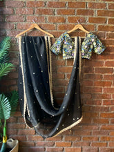Load image into Gallery viewer, Black organza saree and embroidered blouse set