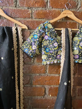 Load image into Gallery viewer, Black organza saree and embroidered blouse set