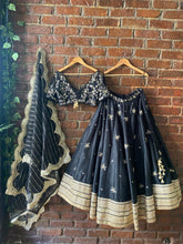 Load image into Gallery viewer, Black placement embroidered lehenga set
