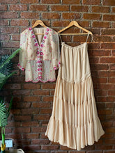 Load image into Gallery viewer, Beige Organza peplum top and sharara set