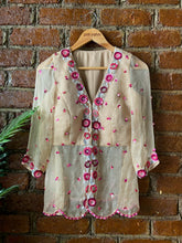 Load image into Gallery viewer, Beige Organza peplum top and sharara set