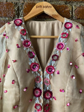 Load image into Gallery viewer, Beige Organza peplum top and sharara set