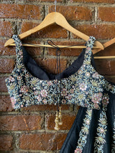 Load image into Gallery viewer, Black Resham and Mirror hand embroidered lehenga set