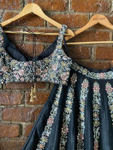 Load image into Gallery viewer, Black Resham and Mirror hand embroidered lehenga set