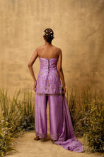 Load image into Gallery viewer, Lilac hand embroidered chanderi silk suit set with organza dupatta