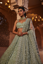 Load image into Gallery viewer, Mint embroidered lehenga