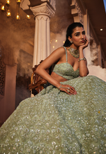 Load image into Gallery viewer, Mint embroidered lehenga