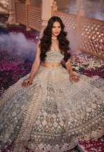 Load image into Gallery viewer, Dusty firoza velvet embroidered lehenga