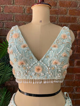 Load image into Gallery viewer, Mint 3D embroidered Lehenga Set