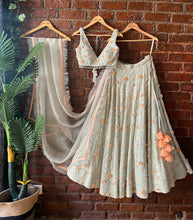 Load image into Gallery viewer, Mint 3D embroidered Lehenga Set