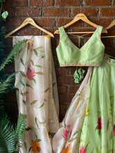 Load image into Gallery viewer, Mint Hand painted Organza Lehenga set