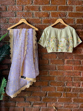 Load image into Gallery viewer, Lavender saree and Mint Green embroidered blouse set