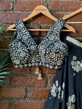 Load image into Gallery viewer, Black lehenga set with mirror work blouse