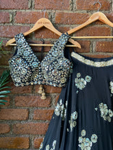 Load image into Gallery viewer, Black lehenga set with mirror work blouse