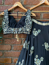 Load image into Gallery viewer, Black lehenga set with mirror work blouse