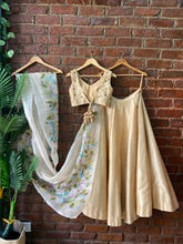 Load image into Gallery viewer, Beige hand painted and hand embroidered lehenga set