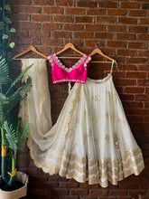 Load image into Gallery viewer, Ivory and Fuchsia Lehenga set with mirror work