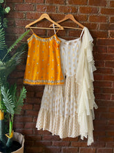 Load image into Gallery viewer, Yellow and Ivory Mirror work sharara set