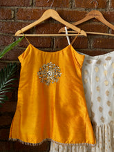 Load image into Gallery viewer, Yellow and Ivory Mirror work sharara set
