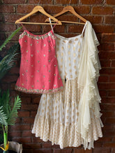 Load image into Gallery viewer, Peach and Ivory Mirror work sharara set