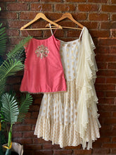 Load image into Gallery viewer, Peach and Ivory Mirror work sharara set