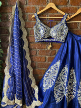 Load image into Gallery viewer, Royal Blue raw silk mirror work lehenga set