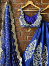 Load image into Gallery viewer, Royal Blue raw silk mirror work lehenga set