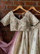 Load image into Gallery viewer, Ivory and Pink Resham and Mirror hand embroidered lehenga set