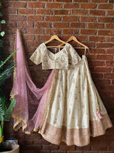 Load image into Gallery viewer, Ivory and Pink Resham and Mirror hand embroidered lehenga set