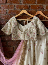 Load image into Gallery viewer, Ivory and Pink Resham and Mirror hand embroidered lehenga set