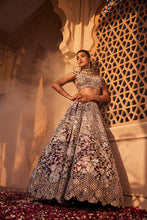 Load image into Gallery viewer, Wine raw silk hand embroidered lehenga