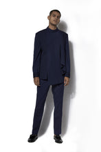 Load image into Gallery viewer, Navy Asymmetric Bandhgala With Attached Drape Set