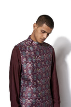 Load image into Gallery viewer, Wine Printed Bundi Kurta Set